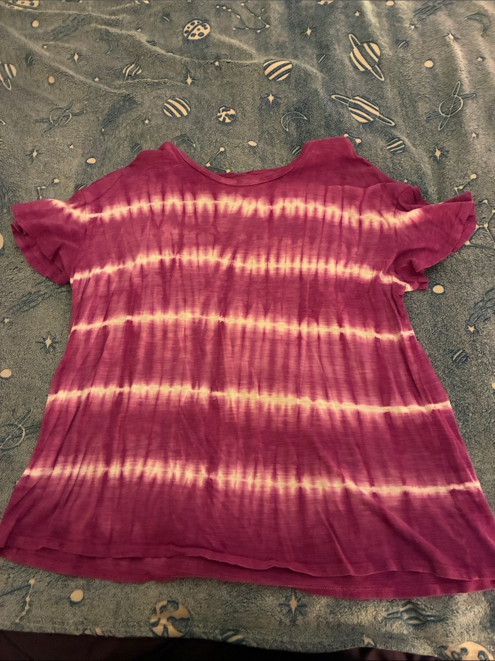 Tie-Dye Short Sleeve Scoop Neck Top - Pink
